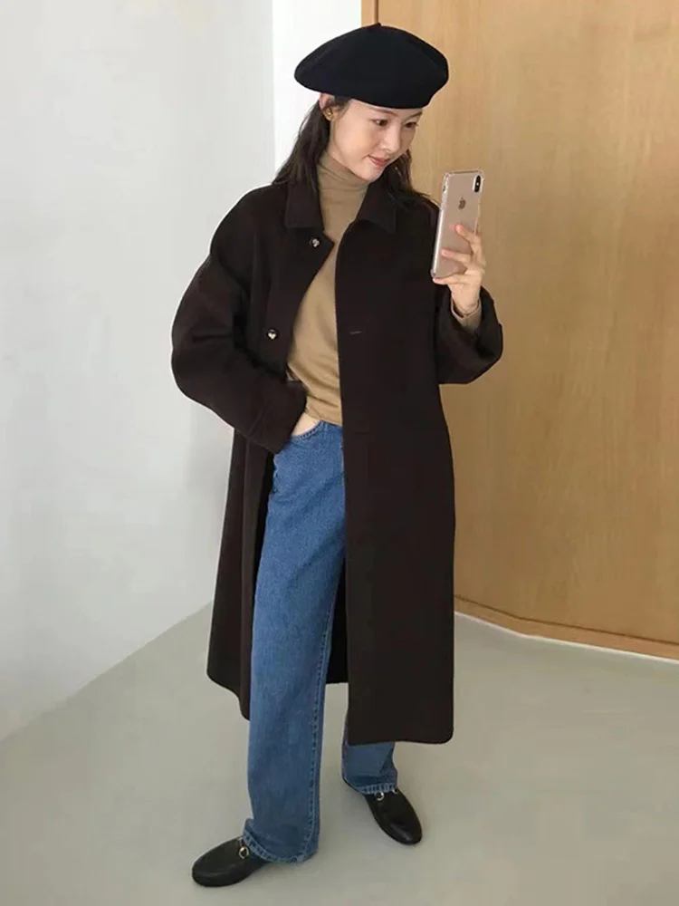 

2023 New South Korea East Gate Commuting Temperament Simple Double Sided Fleece Coat Women's Mid Length Fleece Coat