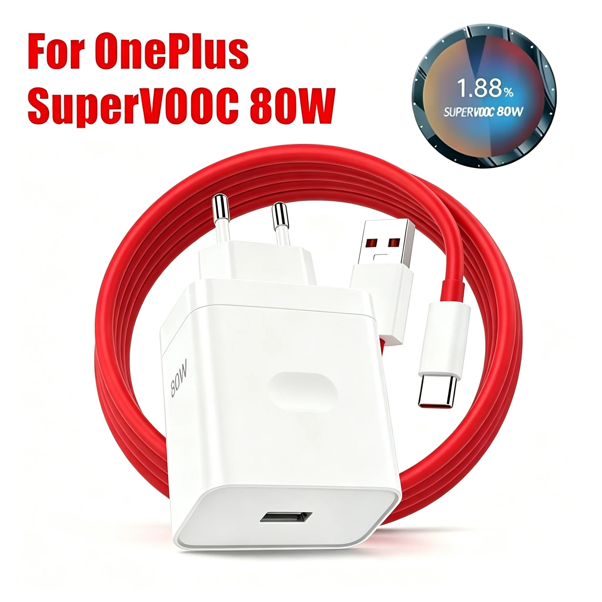 80W SuperVOOC EU Ultra Fast Charger For OnePlus 9 10 Pro 11 12 12R 13 13R 15 15R Nord 3 4 5 CE 3 4 Lite Type-C USB Charge Cable
