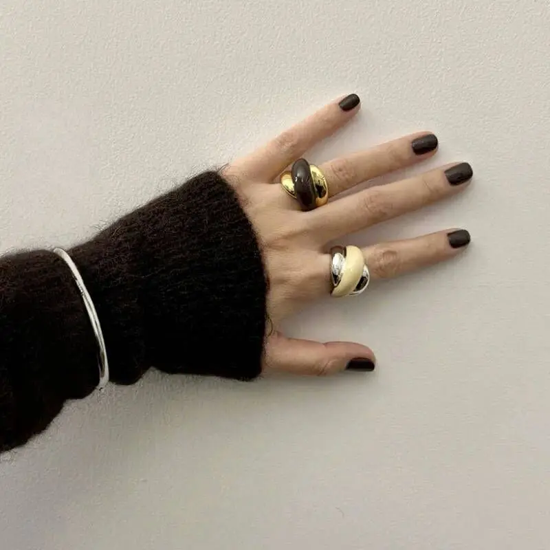 Bold Western Style Cream Color-Block Enamel Open Ring for Women Niche Design Light Luxury High-End Index Finger Ring New Arrival