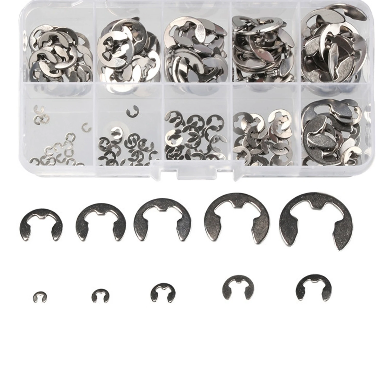 120PCS 316 Stainless Steel E-Shaped Snap Ring Retaining Circlip Kit External Locking Ring for Shaft 1.5-10mm