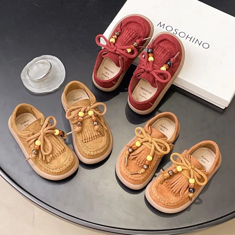 

Stylish and Simple Children's Flats Shoes 2025 New Round Toe Lace-up String Girl Leisure Retro Style Spring Autumn Single Shoe