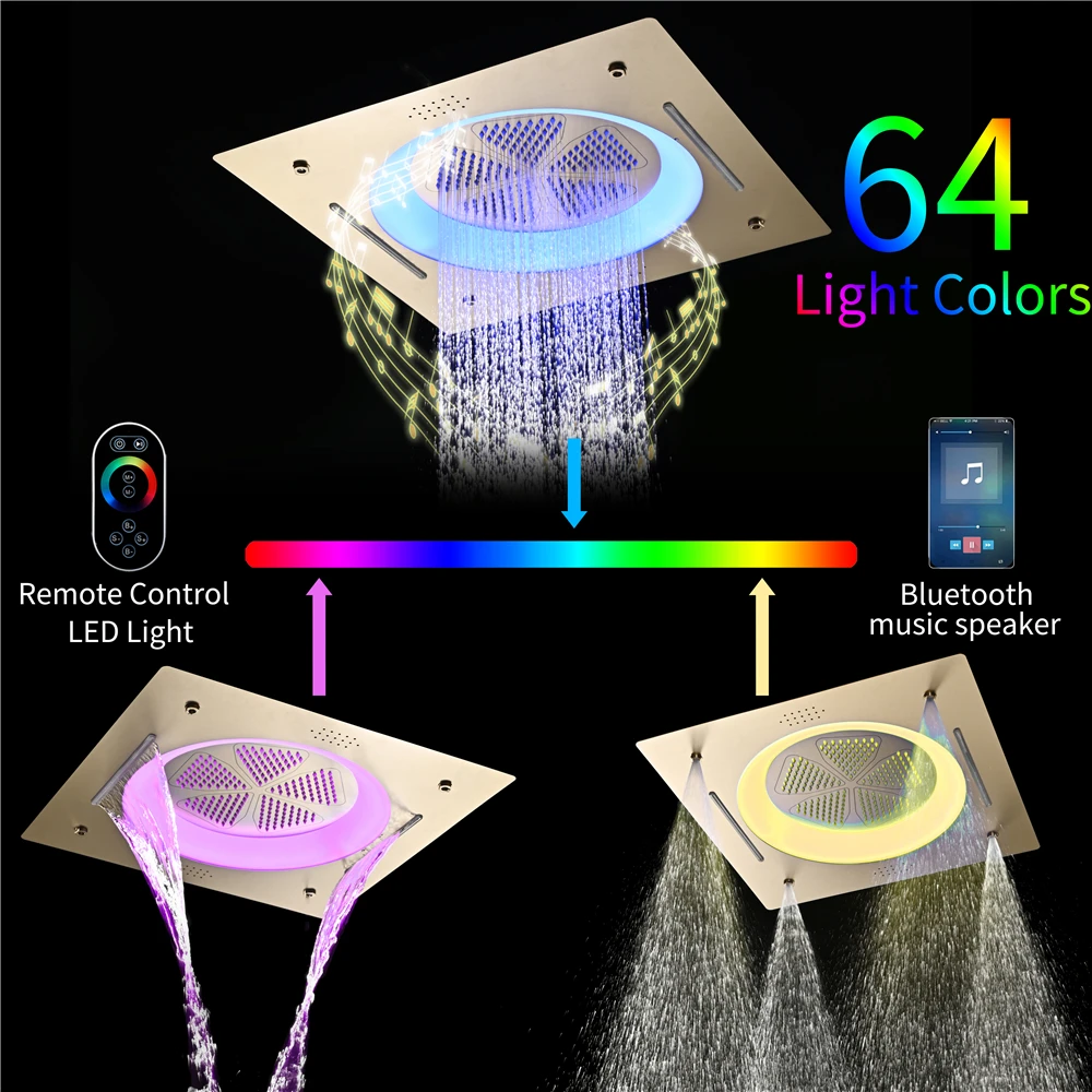Beyoon LED 550*550mm Rain & Waterfall Shower Head with Music System Temperature Display Main Body Hot&Cold Water Shower Faucet