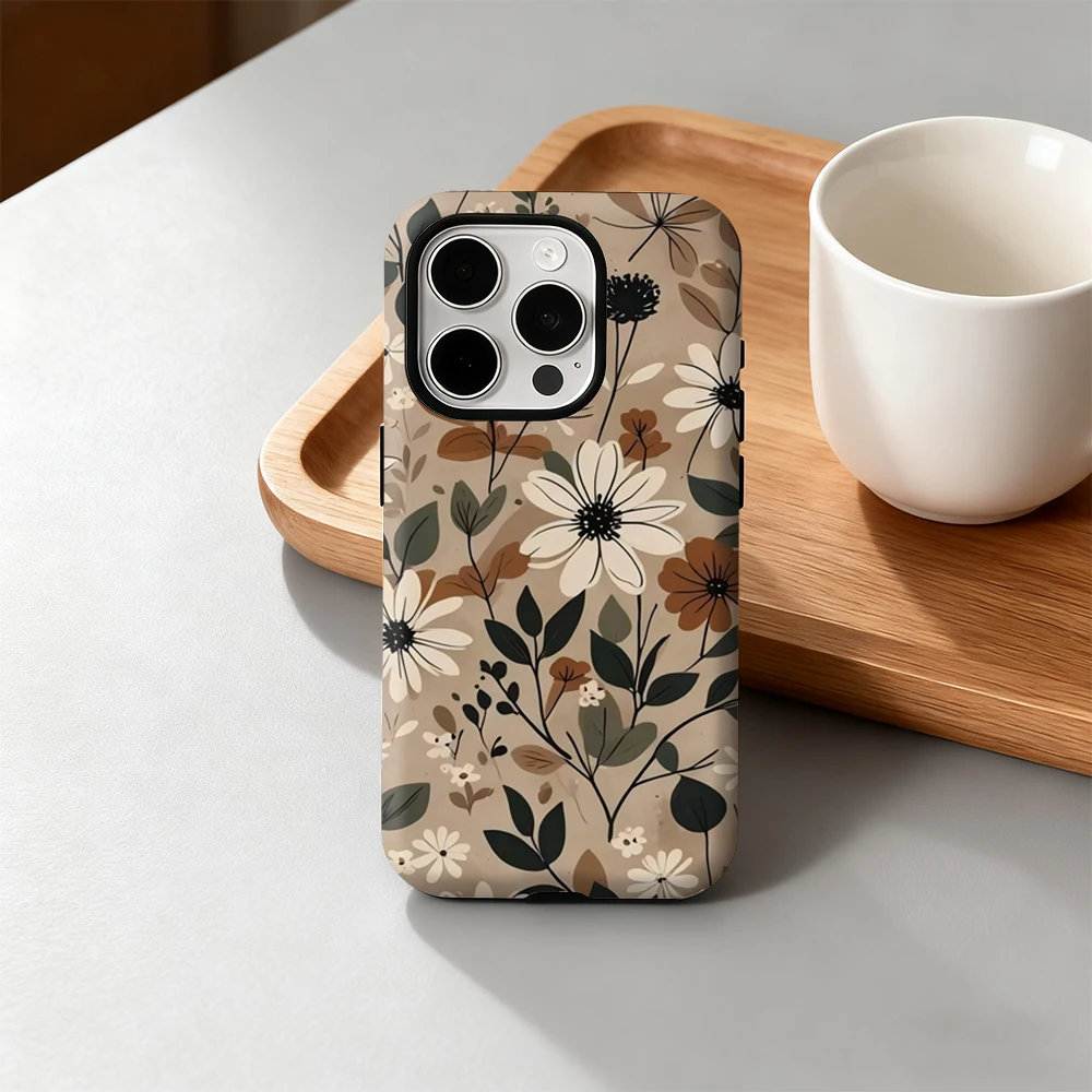 

Niche Autumn Blooms Phone Case for iPhone 17 16 15 14 13 12 11 Pro Max Air Plus Luxury Double-layer Back Cover