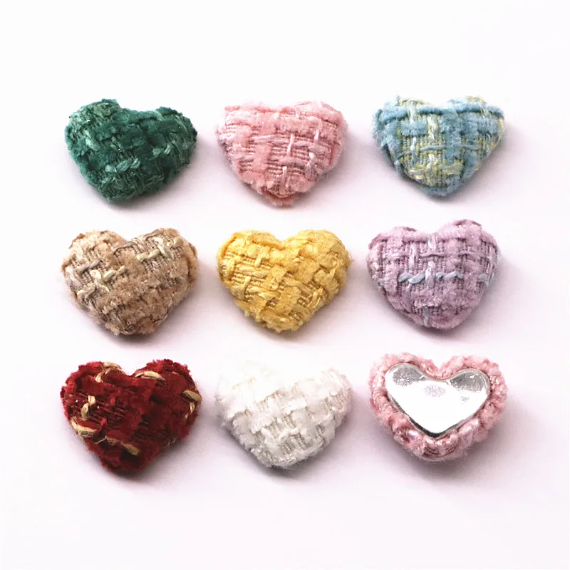 30pcs Mix Colors Woven Fabric Covered Heart Button Flatback DIY Jewelry/Hair Clip Decoration Accessories,17mm