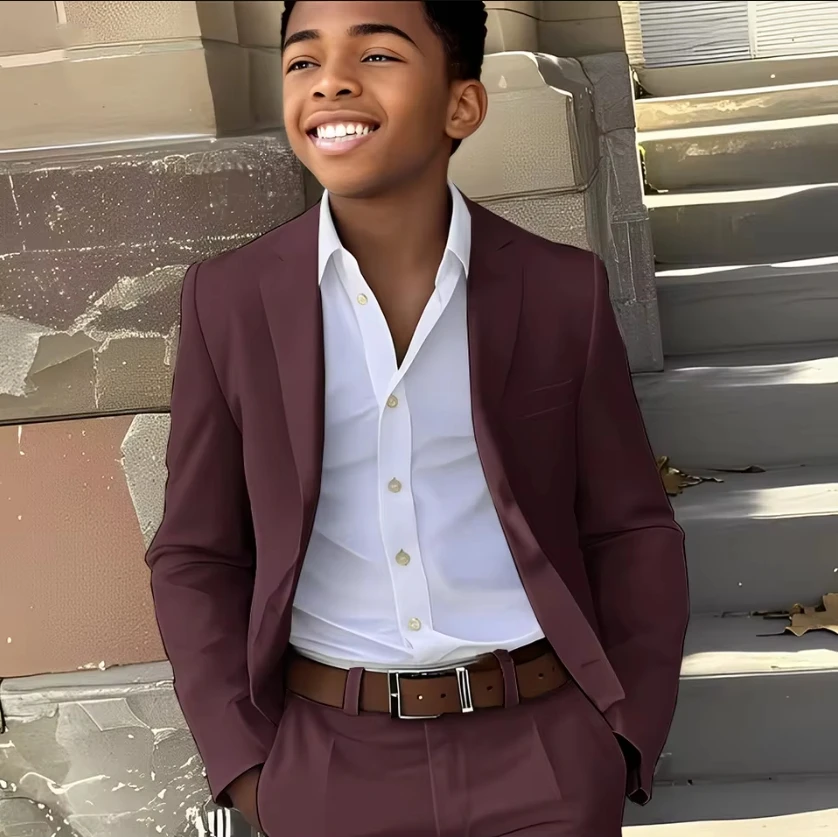 

Elegant Boys Suit Tuxedo 2 Piece Set Slim Fit Jacket Pants Wedding Kids Custom Fashion Clothes 2-16 Years Old Blazer