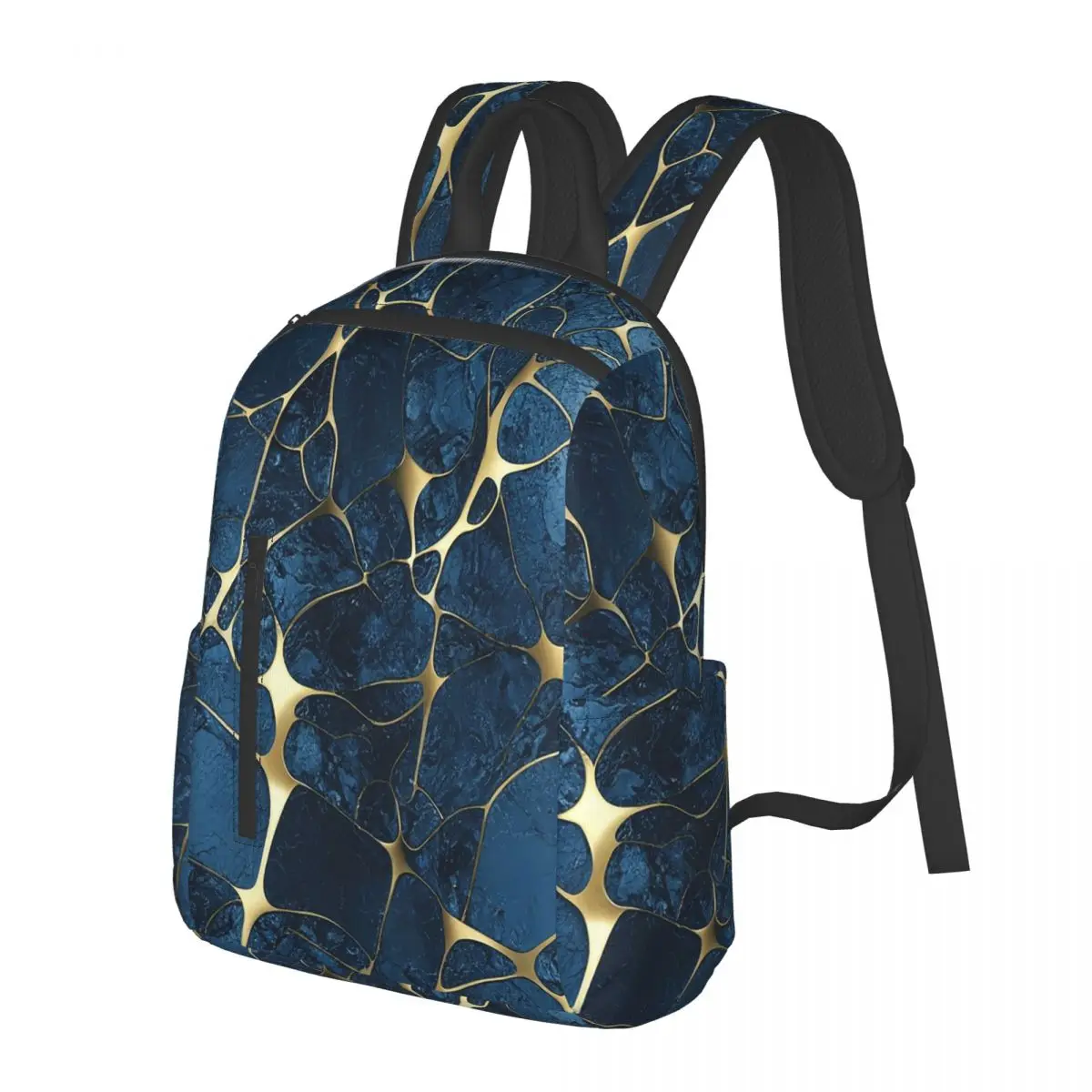 

Light Bule Golden Marble Pattern Student Backpack School Bag Hiking Travel Daypack for Men Women Bookbag Shoulder Bags