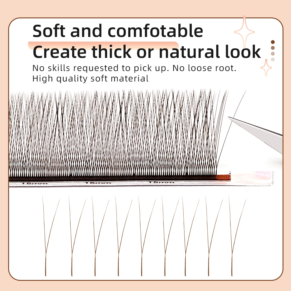 Yelix Brown Y Shaped Lashes 2D Y Eyelash Extensions 12Rows Mix 8-12/8-15mm Premium False Lashes Mesh Net Cross Lash Makeup Tools