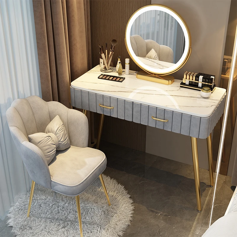 Girls Luxury Vanity Table Storage Mirror Drawer Nordic Vanity Table Salon Modern Tocador De Maquillaje Bedroom Furniture