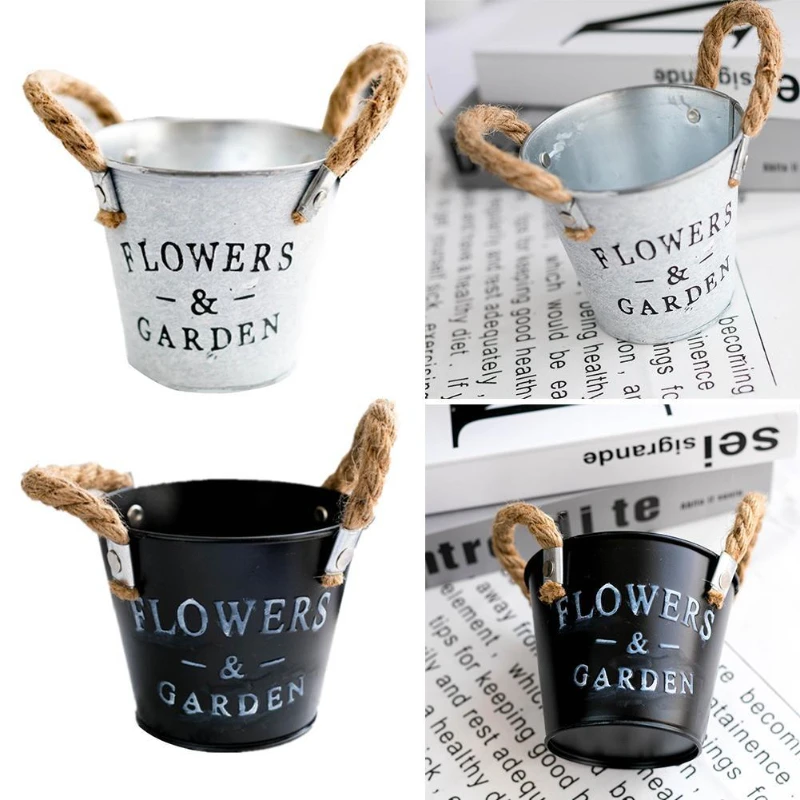 1Pc Retro Iron Creative Letters Decorative Flower Bucket Corrosion Resistant Metal Grass for Artificial Plants