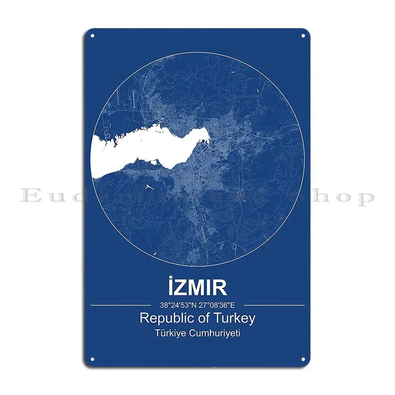 إزمير-جمهورية تركيا خريطة المدينة لوحة معدنية ، ديكور بار مضحك ، ملصق حائط شخصي ، ملصق علامة قصدير #2