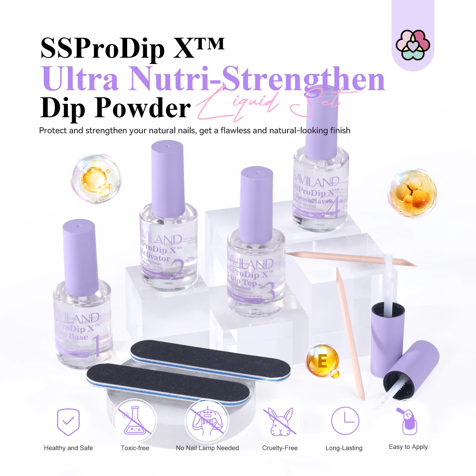 SAVILAND 15ml Dipping Powder System Liquid Set Base Top Coat Activator Brush Saver Nail Art Natural Dry Without Lamp Cure