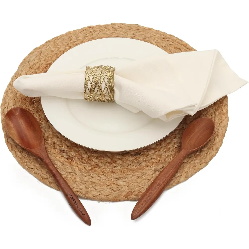 Golden Round Mesh Napkin Rings - Set of 12 for Weddings Dinner Parties or Every Day Use