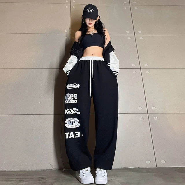 Deeptown Y2k Streetwear Black Sweatpants Women Autumn Hippie Gothic Casual Jogger Pants Korean Fashion Baddies Baggy Trousers