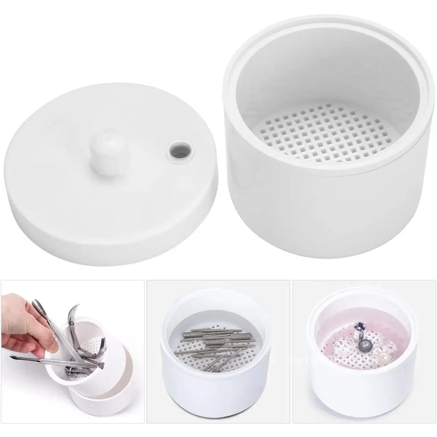 Nail Art Drill Bits Grinding Head Sterilizer Disinfection Box Nail Tool Cleaning Box Manicure Storage Case Clipper Accessories