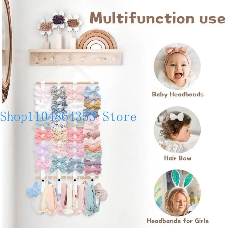 652F Wooden Hair Accessory Storage Rack Organizes 60 Bows Or Clips For Girls Bedroom