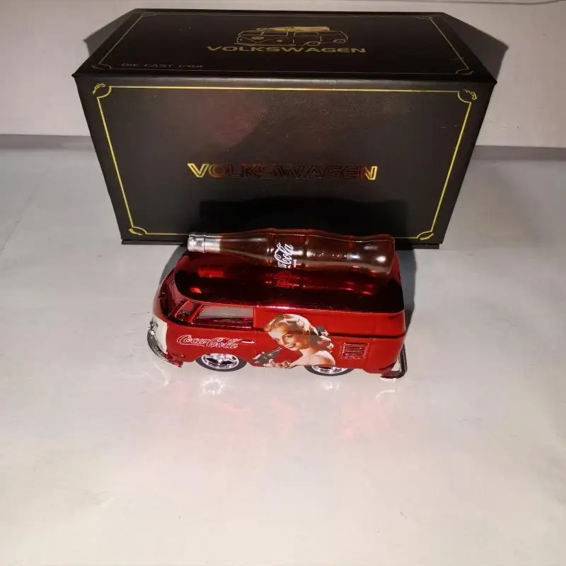 HY Model 1:64 T1 Bus red short axle mini version Dragon year limited simulation alloy car model