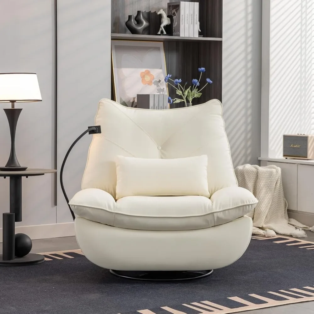 Cadeira reclinável elétrica de grandes dimensões, poltrona reclinável giratória moderna para adultos, chaise lounge de couro sintético com balancim largo de 41,3 ''