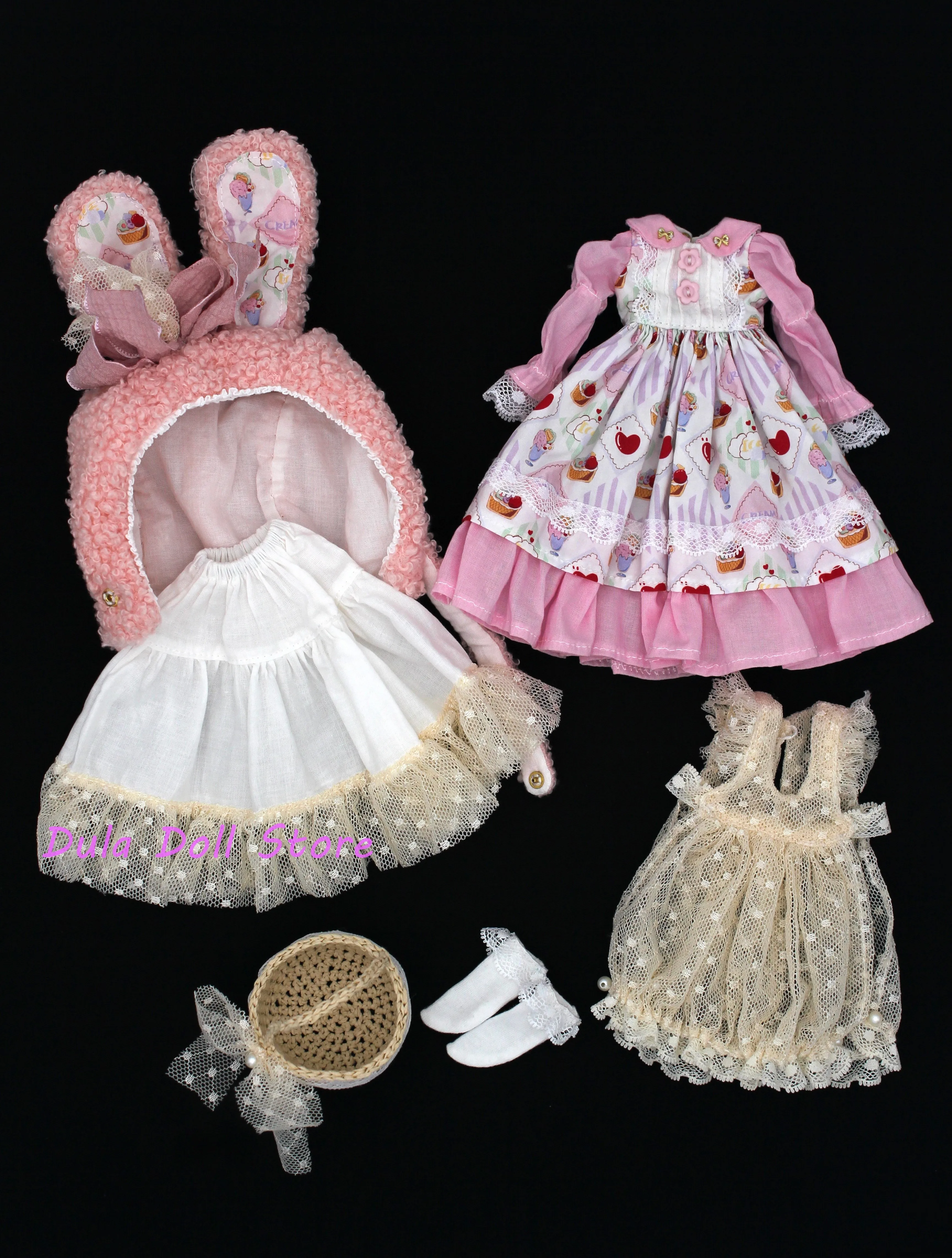 두라 인형 옷 드레스 핑크 토끼 피크닉 세트 블라이스 ob24 ob22 아존 리카 ICY 제리B 1/6 BJD 인형 액세서리