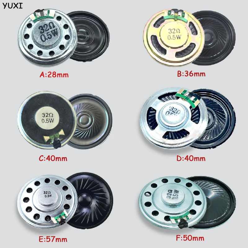 YUXI 2PC For Diameter 28/36/40/50/57mm Speaker For 32R 0.5W Iron Shell Magnetic Ultra-thin Toy Speaker