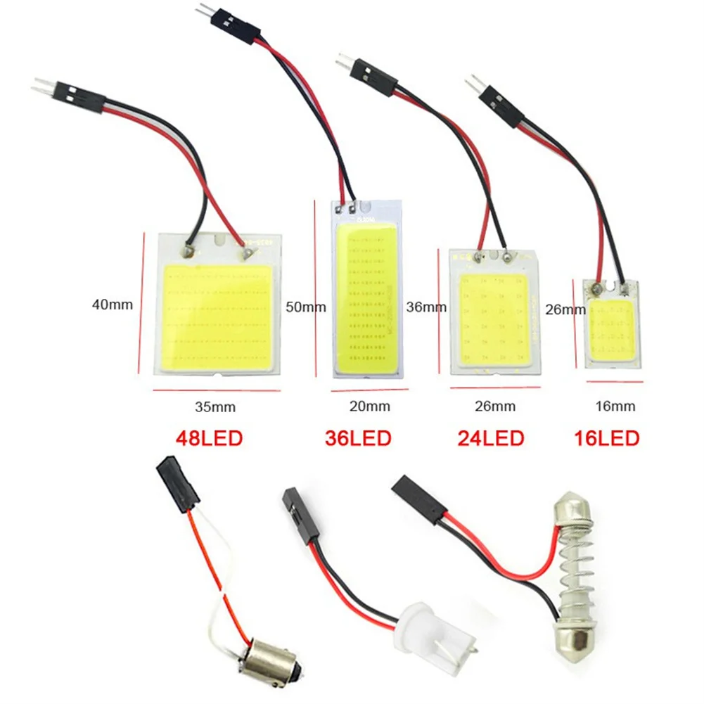 

T10 BA9s Auto Interior Reading COB LED Panel Light 6000K Super White COB Dome Festoon Brake License Panel 12v 16 24 36 48LED