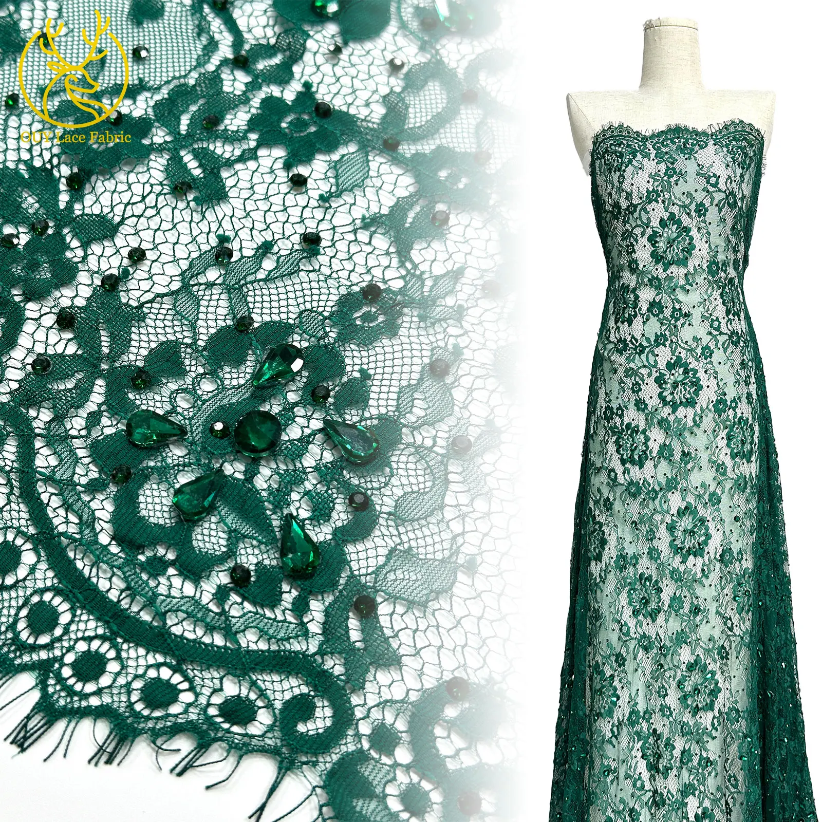 

Newest 3D Groom Embroidery Floral Gemstone Wedding Lace Fabric 3m Luxury African French Mesh Shiny Stone Lace Fabric Party Dress