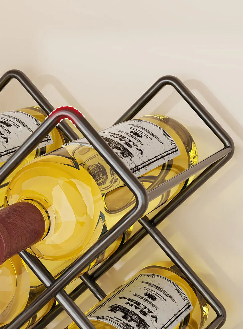 DEOUNY 5 Bottle Metal Wine Bottle Holder Black for Home Kitchen Bar,Tabletop Wine Rack for Cabinet, Pantry, Wine Bottle Storage