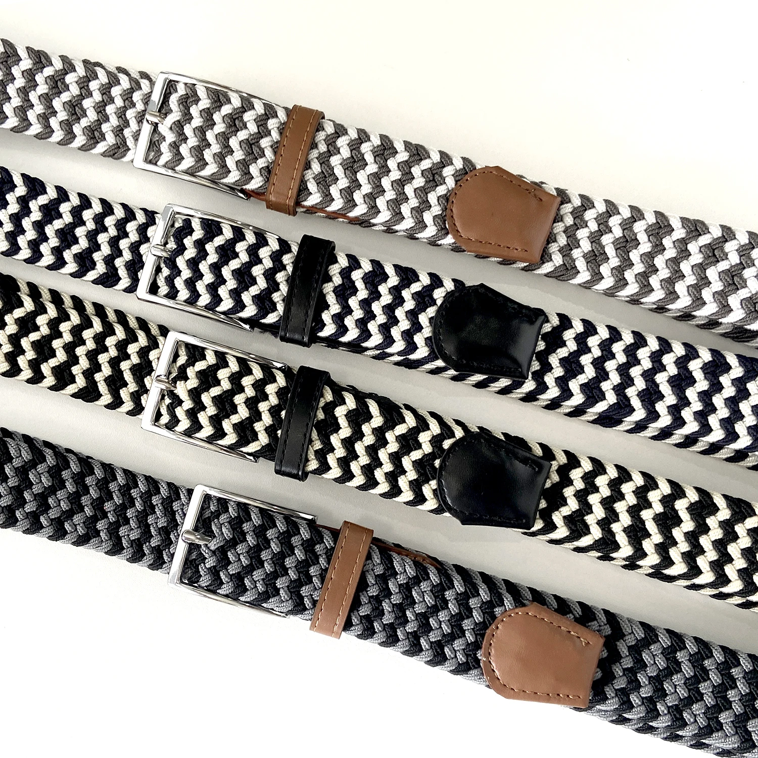 Fashion Geometric Pattern Elastic Cloth Belt Men Women, Multi Color Options Metal Buckle Casual Dress Belt Daily Wear Accessory