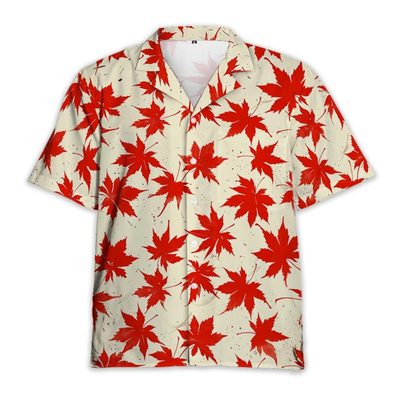 New Summer Men's Canada Full Print Hawaiian Shirt Casual Short Sleeve Button Down Shirts For Men Maple Leaf Squirrel Beach Shirt