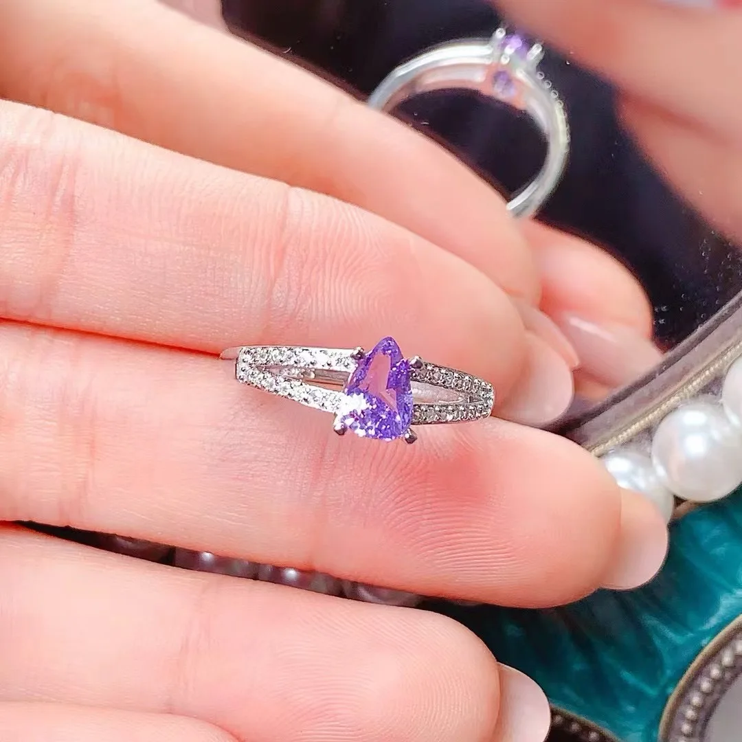 KJJEAXCMY High End Women's Ring Natural Sapphire S925 Silver with Electroplating Boasting High Clarity Full Brilliance Gift