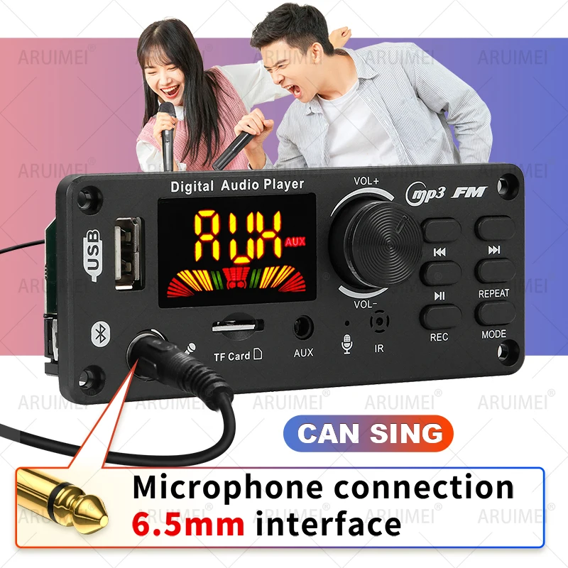 Bluetooth 5.0 MP3 WMA WAV Decoder Board 12V Handsfree 6.5mm Microphone USB TF FM Car Audio Music Player Speaker Volume Control
