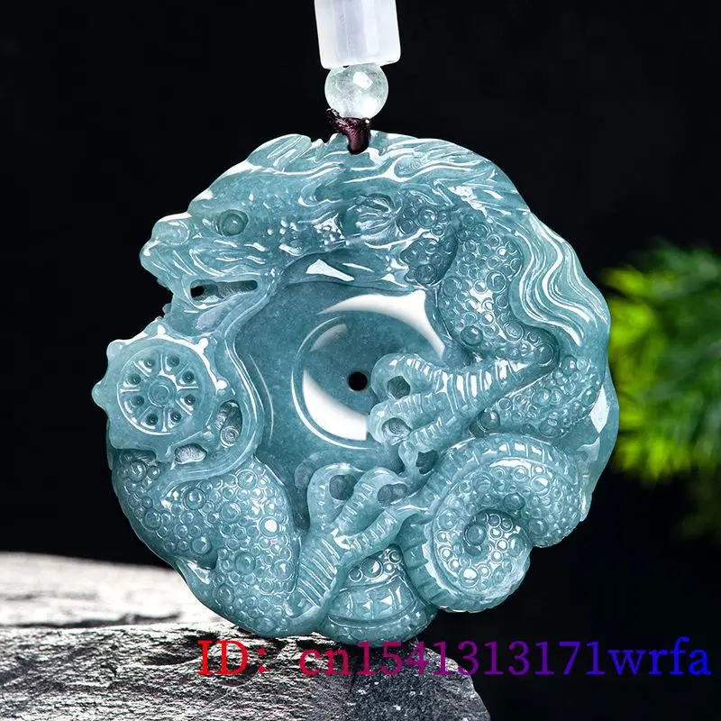 Blue Myanmar Jadeite Dragon Pendant Necklace Vintage Choker Real Jewelry Natural Burmese Jade Accessories Talismans