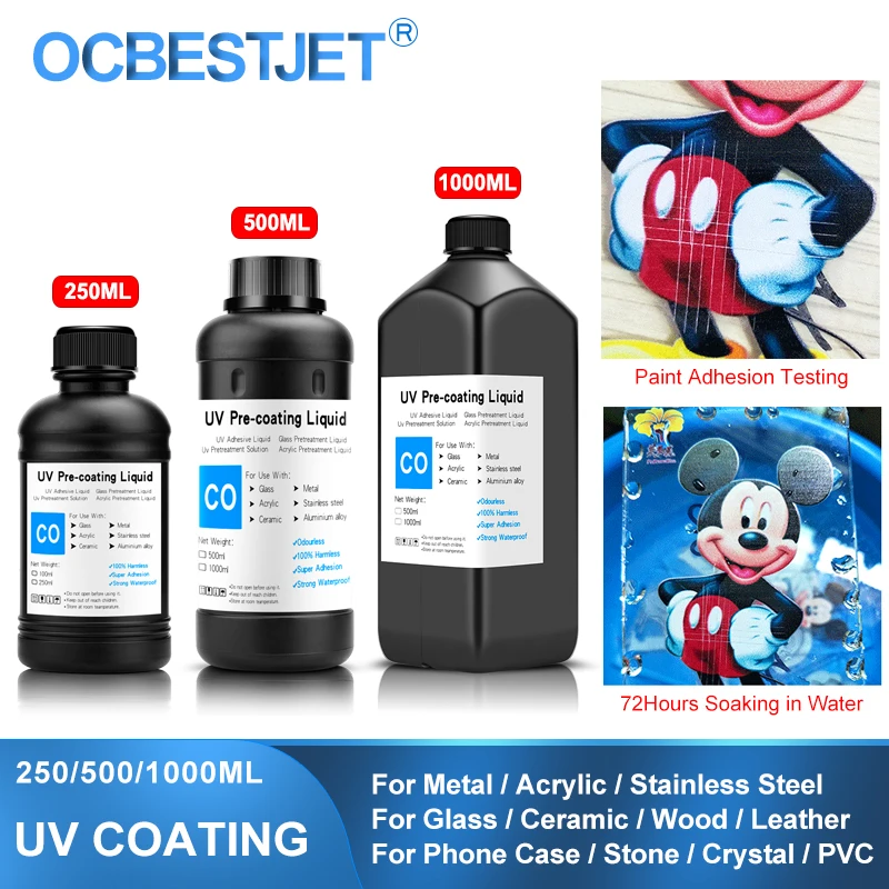 Powłoka UV płyn do atramentu UV rozwiązanie do wstępnej obróbki UV platforma UV drukarka do szkła drewno Metal kryształ skóra ceramiczna pcv