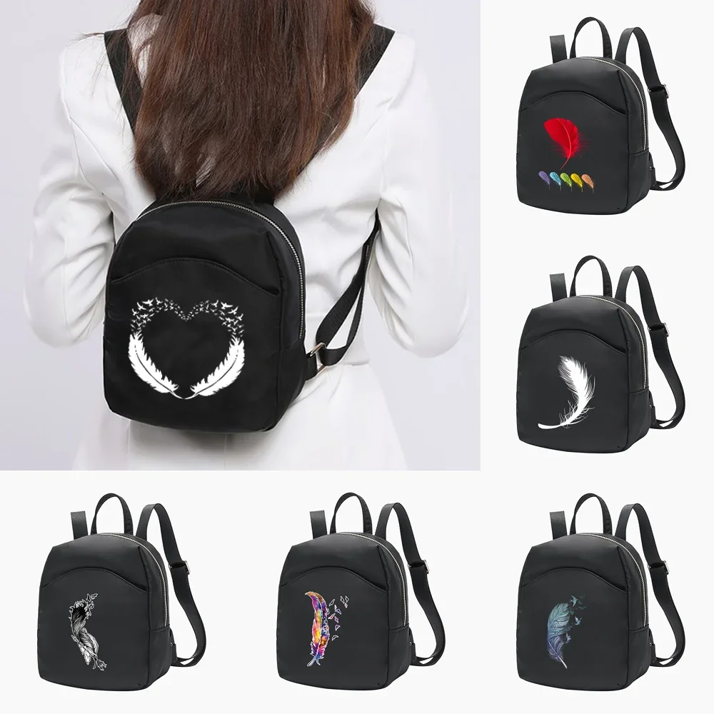 School Backpacks Trend 2024 Cute Student Bag for Girls Small Daypack Cosmetic Organizer Feather Pattern Series Bookbags