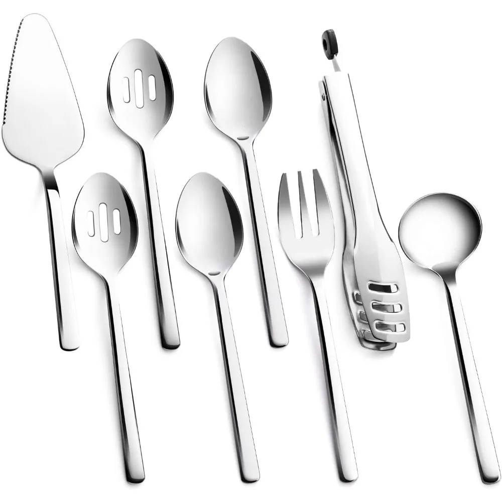 KINGSTONE Large Hostess Serving Utensils Sets,18/10 Stainless Steel Heavy Duty 10inch Serving Spoons,Slotted Spoons