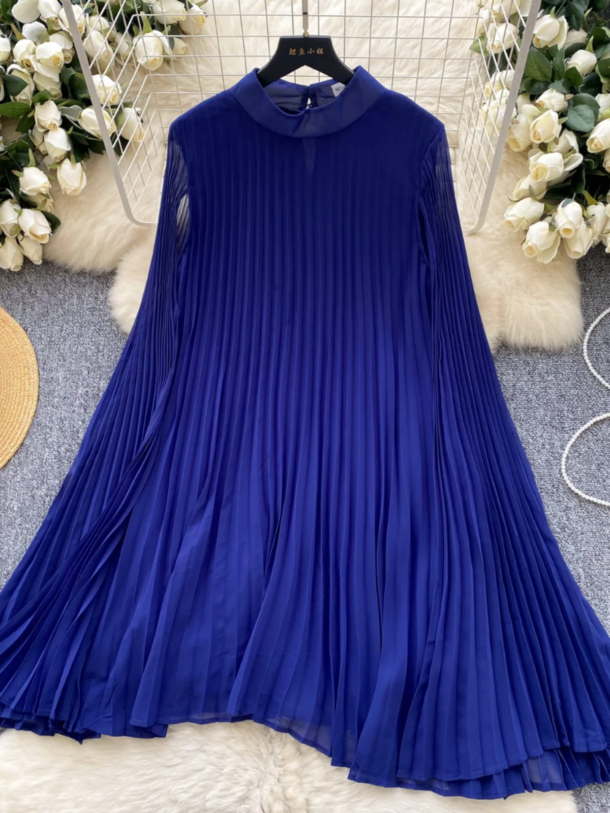 Printemps femmes ample pour Dr avec cloche Sves plissé minceur conception taille haute a-ligne longue Dr coréen Sle trajet