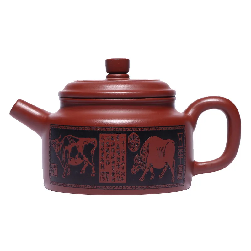 

Dahongpao Carved And Painted Five Niu De Bell Pot Zisha Teapot Yixing Handmade Pot Kung-fu Teaware Purple Clay Drinkware