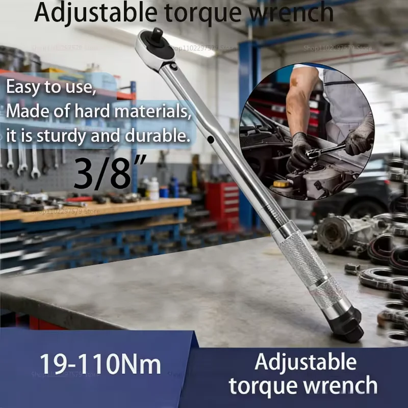 

Профессиональный регулируемый динамометрический ключ 19-110 Н·м для разборки автомобилей и мотоциклов, привод 3/8 дюйма, ручной инструмент, адаптер 3/8