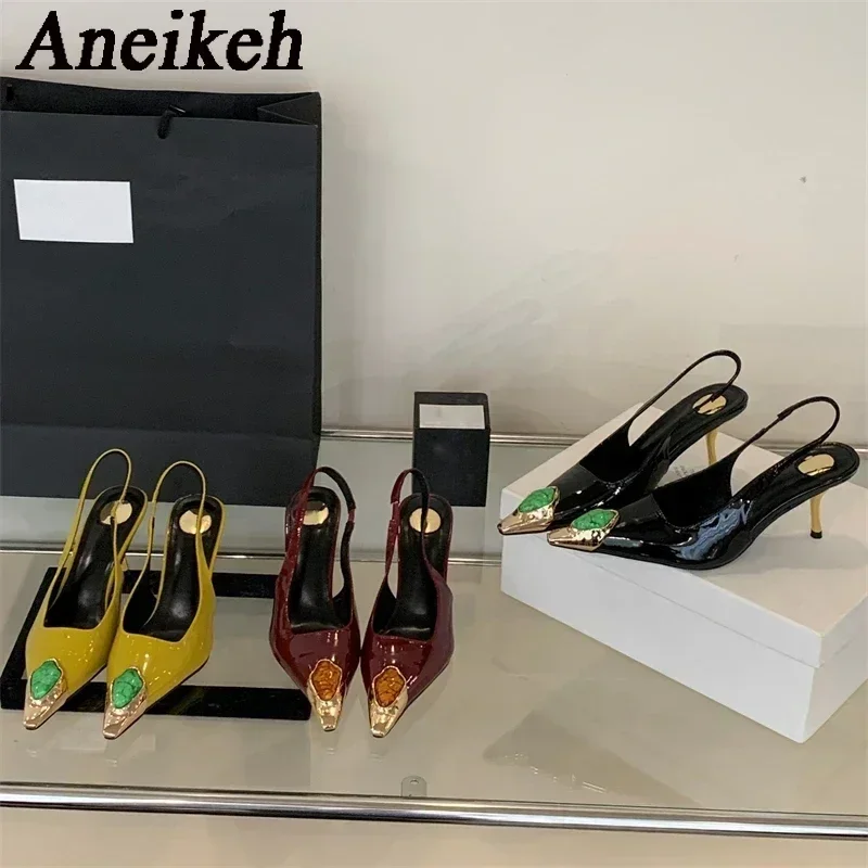 Aneikeh Square Toed Slim Heeled Emerald Green Elegant High Heels 2026 New Spring Summer Shallow Mouth Simple Sexy Sandals PUMPS