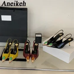 Aneikeh Square Toed Slim Heeled Emerald Green Elegant High Heels 2026 New Spring Summer Shallow Mouth Simple Sexy Sandals PUMPS