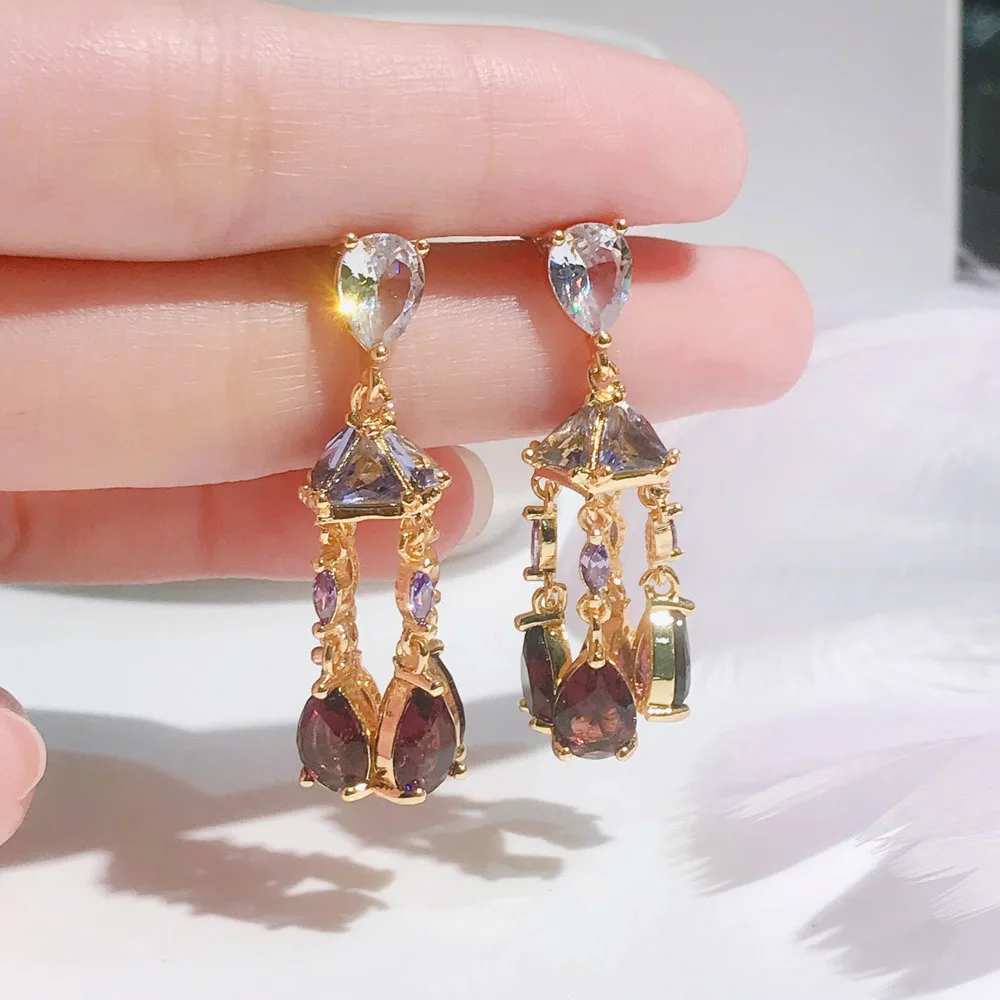 WOSIKATE High Quality Light Luxury Amethyst Wind Chime Earrings For Women 925 Sterling Silver Fashion Jewellery Pendant Earrings