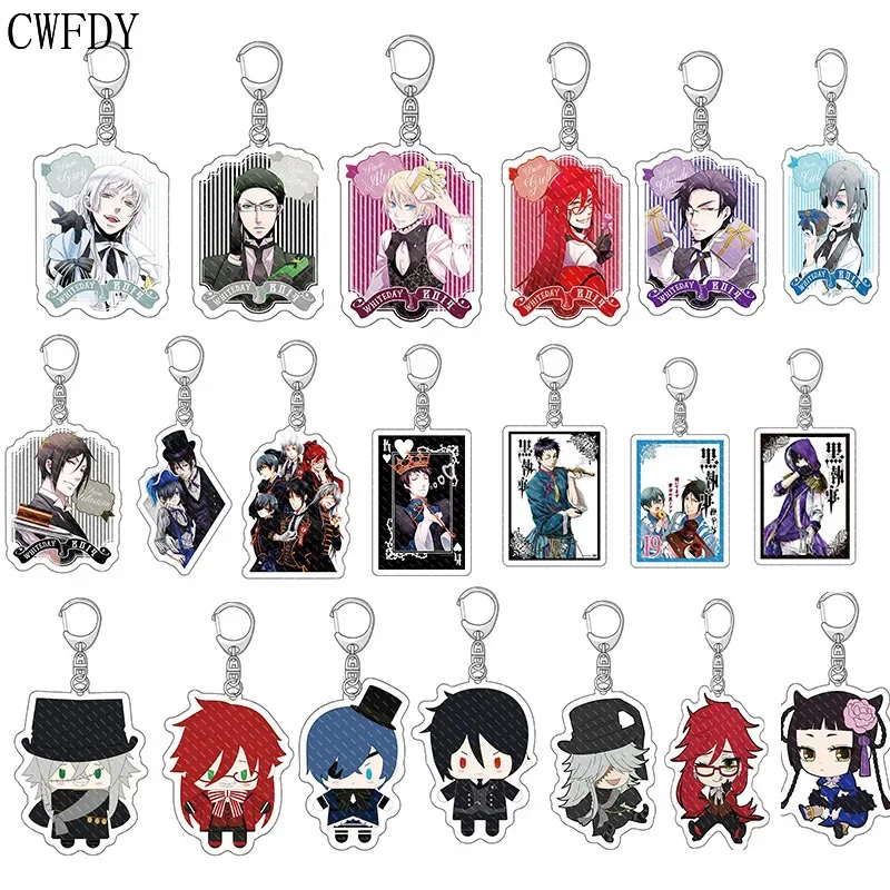 20pcs Black Butler Kuroshitsuji Key Chain Anime Figure Cartoon Print Double Sided Acrylic Keychain Cosplay Bag Pendant Chaveio