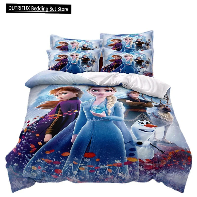 Disney Cartoon Bedding Set Frozen Princess Elsa Pillowcase Duvet Cover Children Bed Three Piece Set Adult Single Twin Full Size