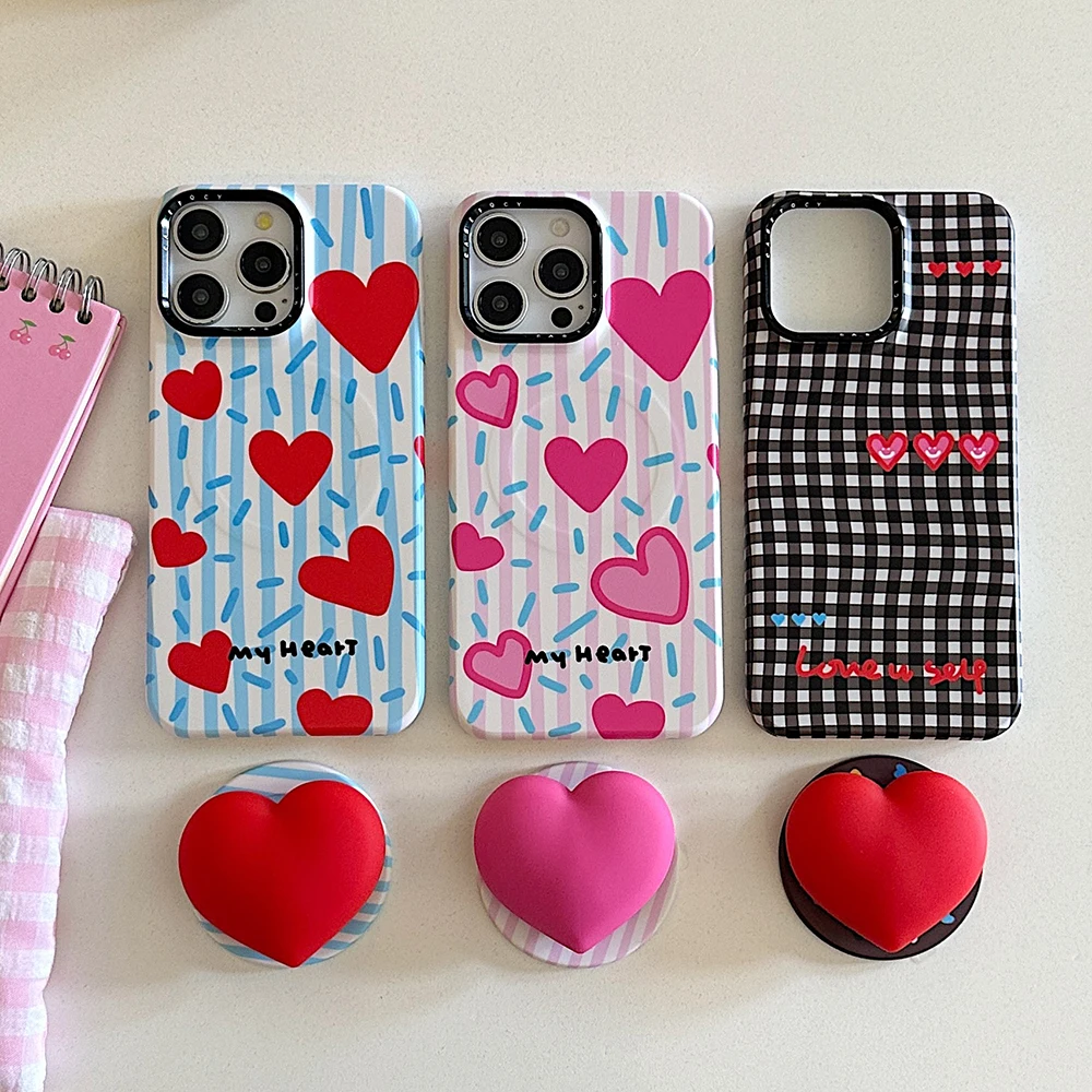 

3D Cute Heart Magnetic Silicone Case for IPhone 13 14 15 16 Pro Max with Strong for MagSafe Anti-Slip Shockproof Back Cover Case