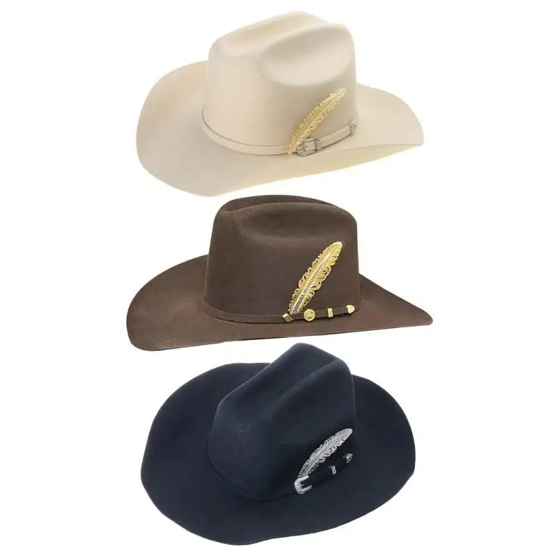 

R1WE Western Wool Hat Wide Brims Jazzy Hat Women Men Winter Warm Hat for Formal Event