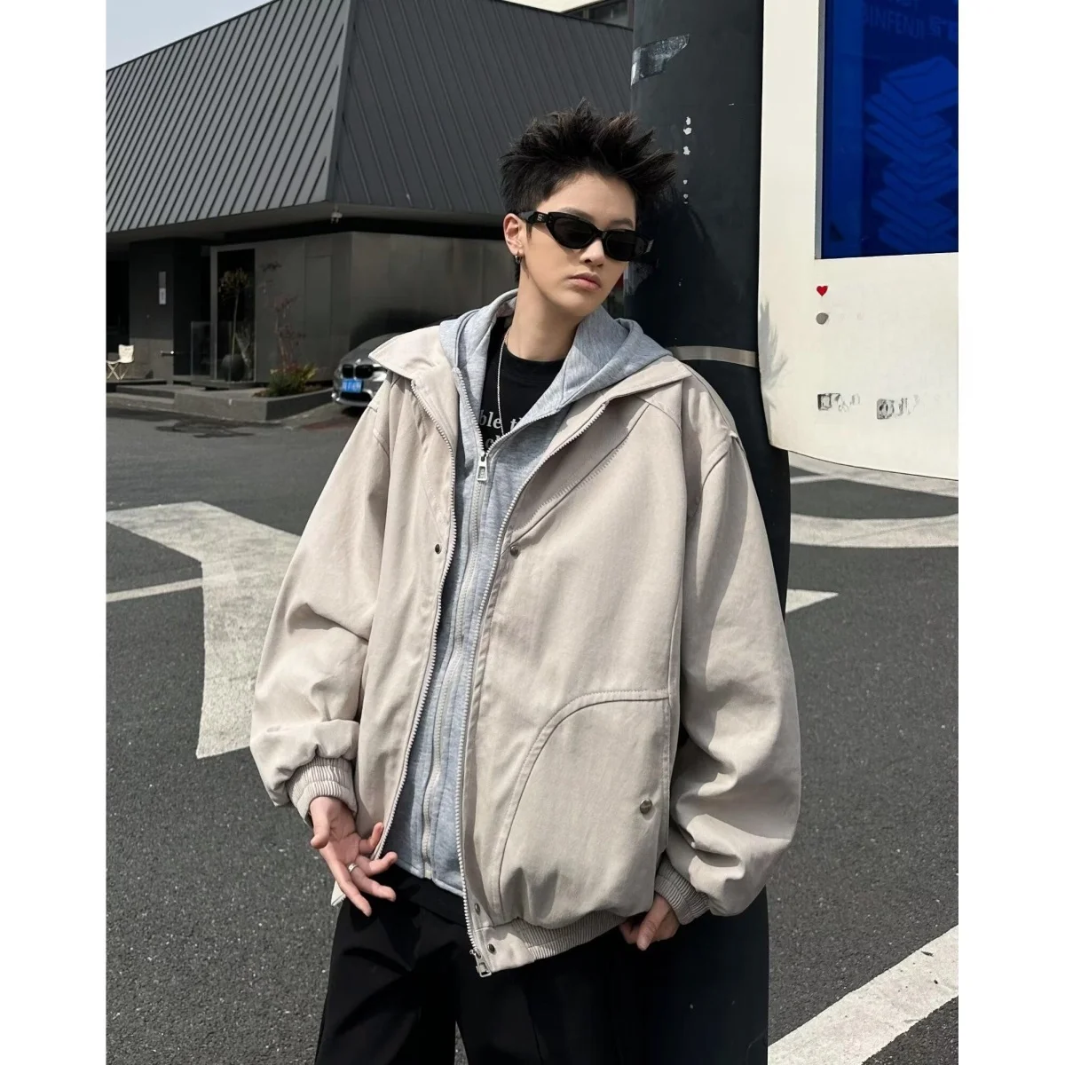 

Casual Spring Autumn Men's Jaet Loose Fit High Street Trend Harajuku Sle Korean Version Polyester Material Youth Faion