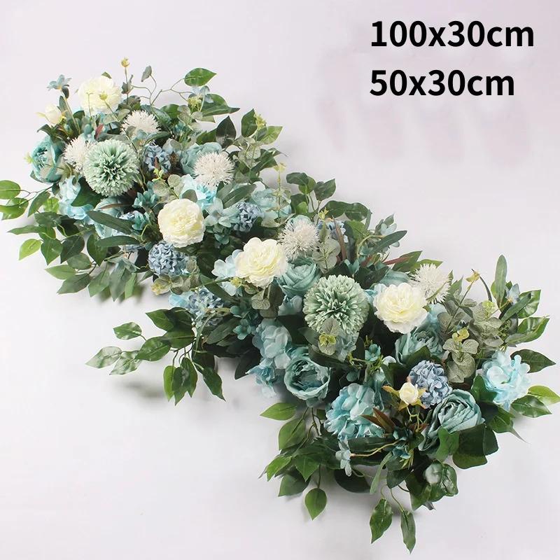 

100cm Luxury White Rose Artificial Flower Row Wedding Table Centerpiece Flowers Backdrop Wall Arches Decor Party Stage Floral