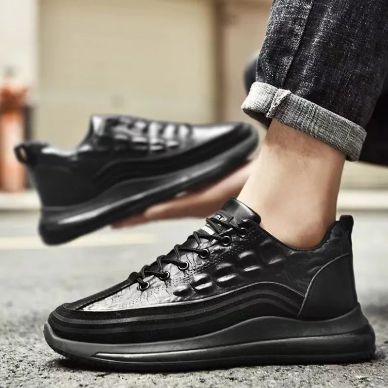 Men Leather Shoes Fashion Casual Sneakers Designer Brand Crocodile Vulcanize Shoes Lightweight Breathable Lace-up Plat Work Shoe