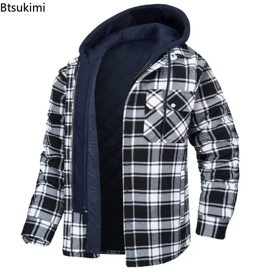 2024 Men\'s Winter Warm Jacket Coats Clothing Casual Hooded Shirts Jacket Men Thicker Cotton Warm Coats Loose Jacket Coats Male