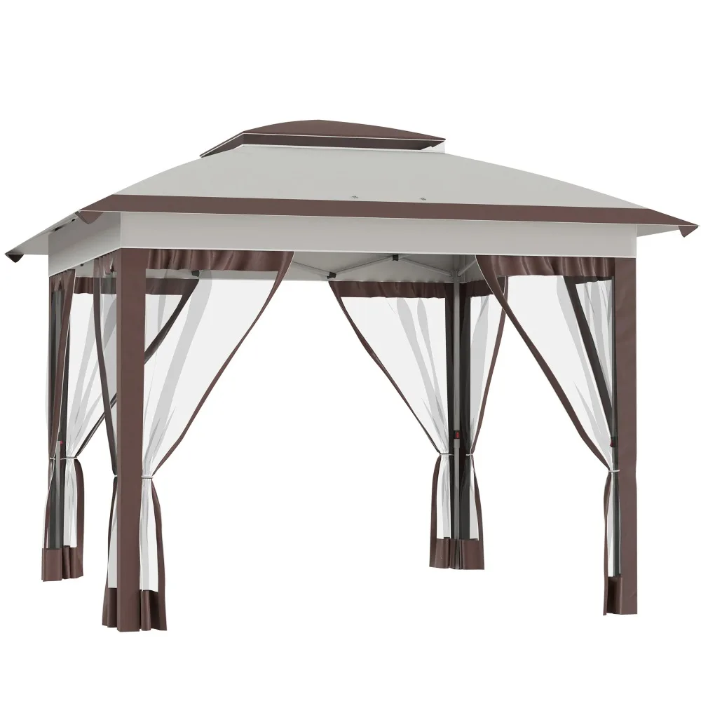

12' X 12' Backyard Party Cabana Gazebo W/ 3-Level Adjustable Height, Beige