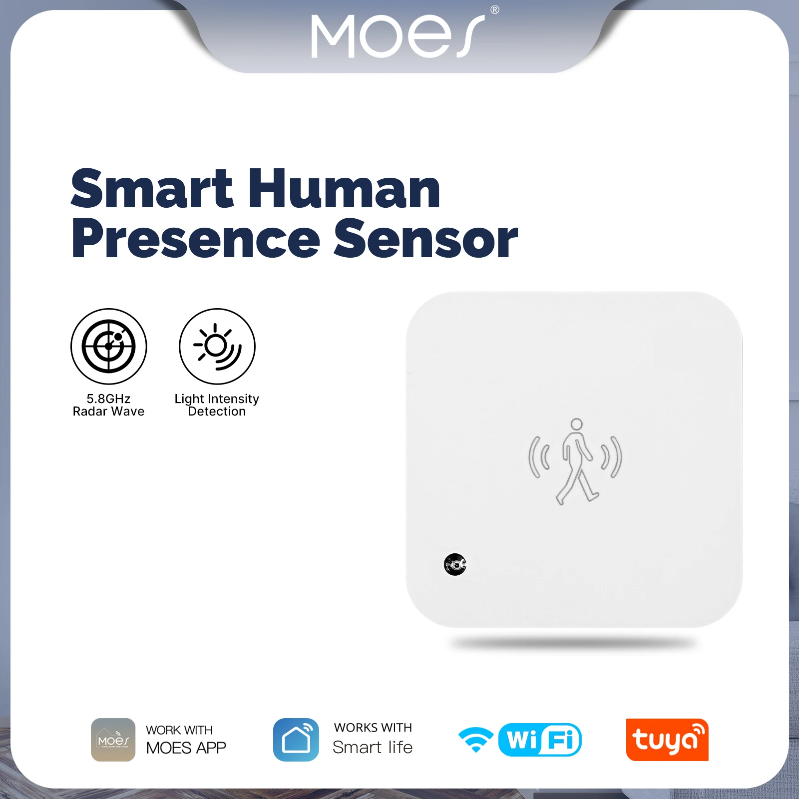 

MOES Tuya WiFi Smart Human Presence Sensor Motion and Motionless Detection Light Luminance Sensor Wired Design App Notification